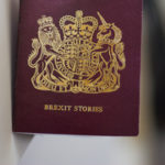 An image showing a British passport that has been altered, where the word passport is changed with Brexit stories.